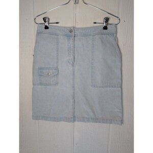 Vtg Lauren Ralph Lauren Jean Skirt Petite 6P Denim Light Wash Knee Length Cotton